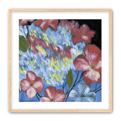Flowers across the blue field