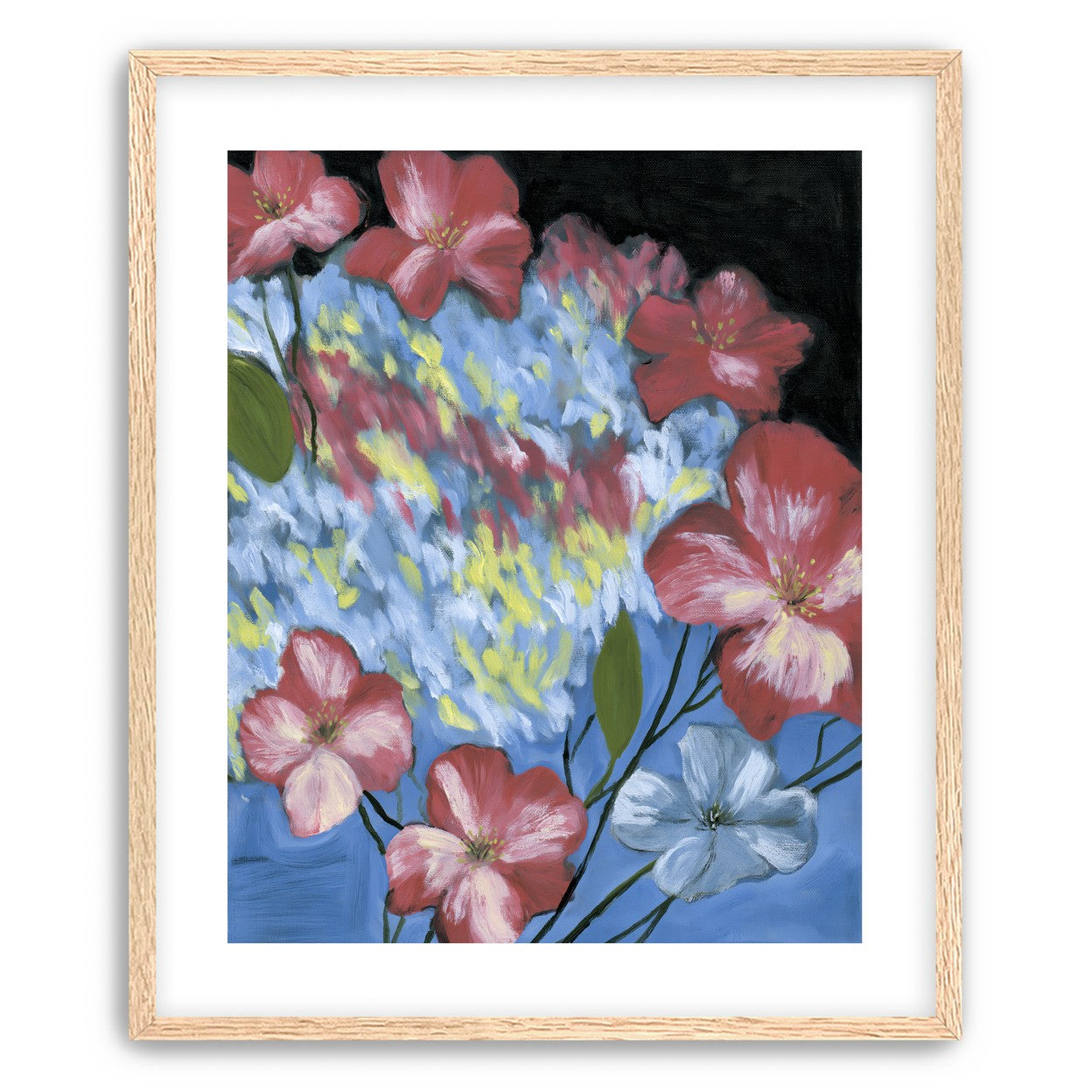 Flowers across the blue field