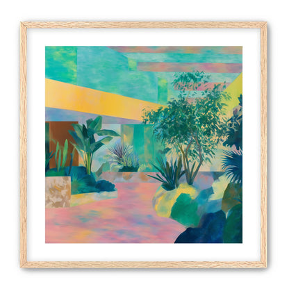 Garden beneath striped light