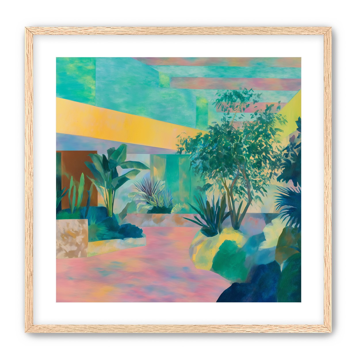 Garden beneath striped light