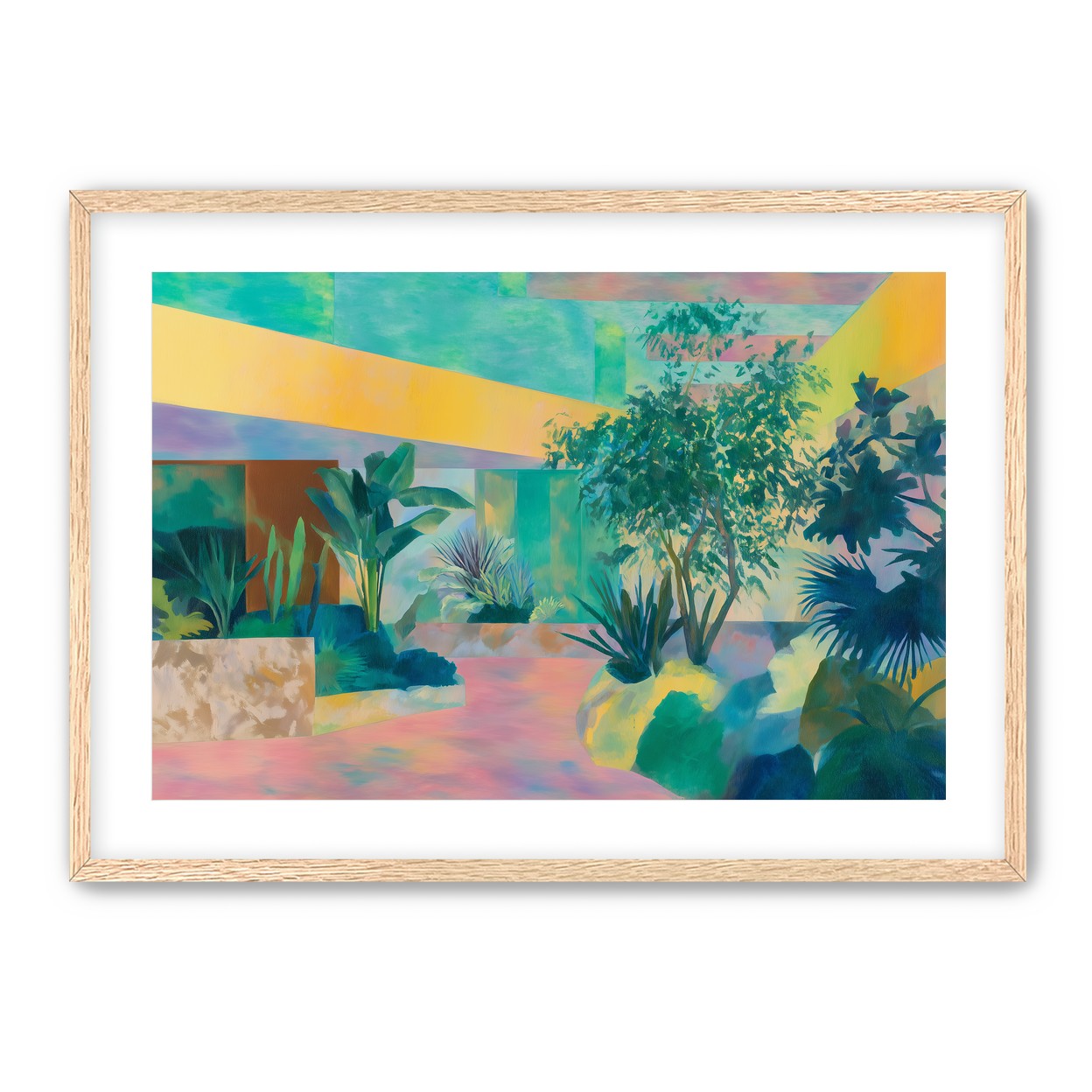 Garden beneath striped light