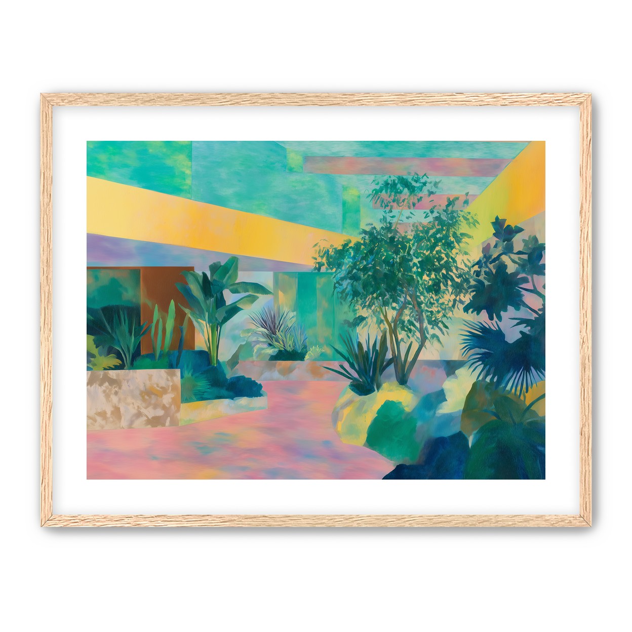 Garden beneath striped light