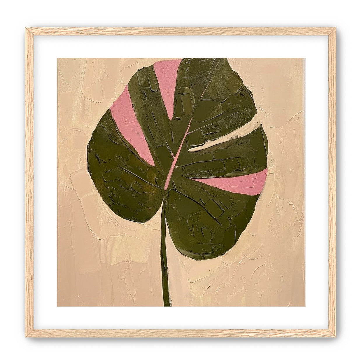 Pink banded leaf on plastered white