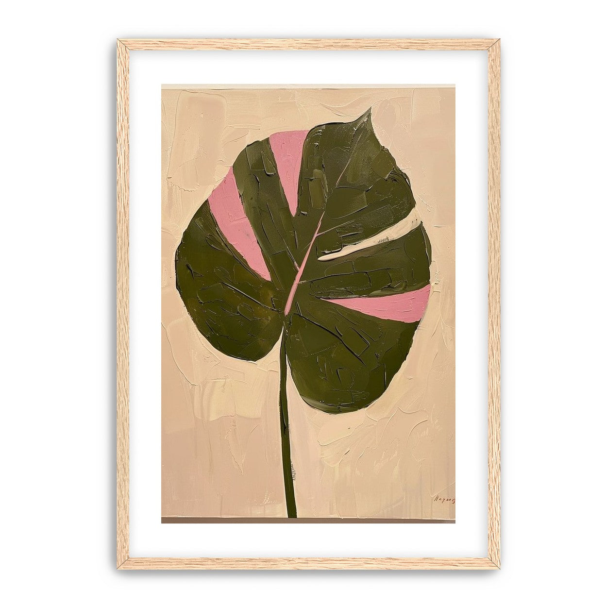 Pink banded leaf on plastered white