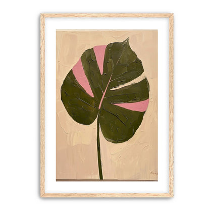 Pink banded leaf on plastered white