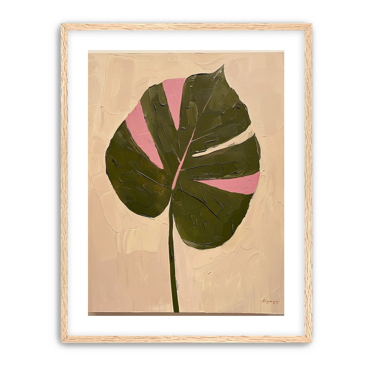 Pink banded leaf on plastered white