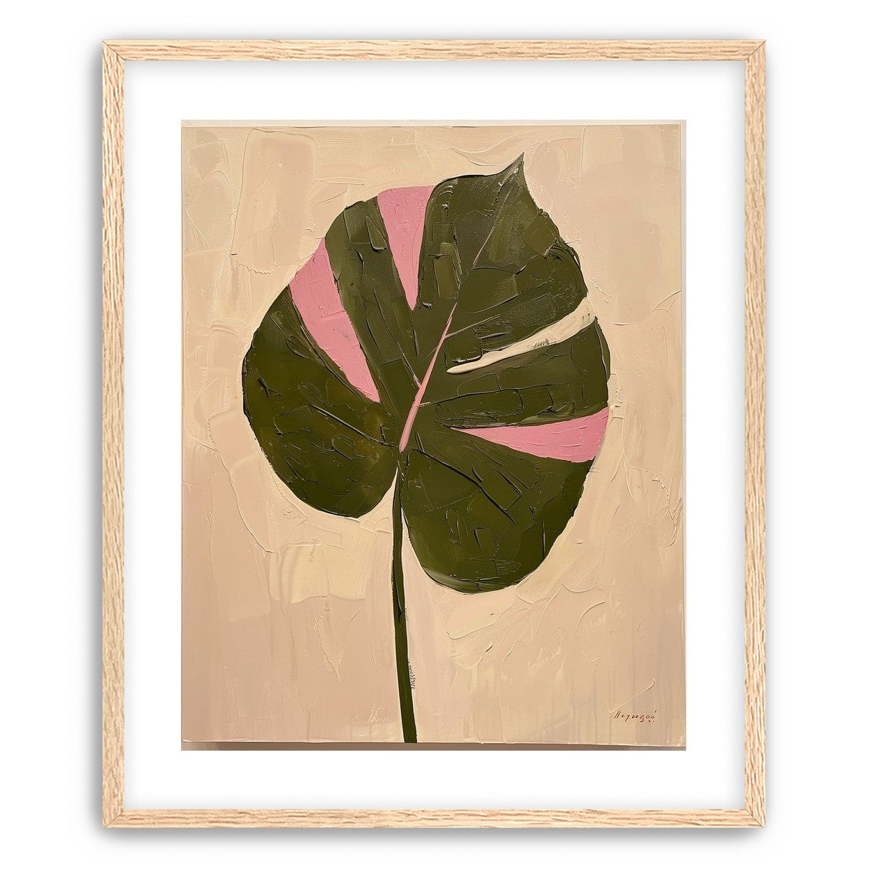 Pink banded leaf on plastered white