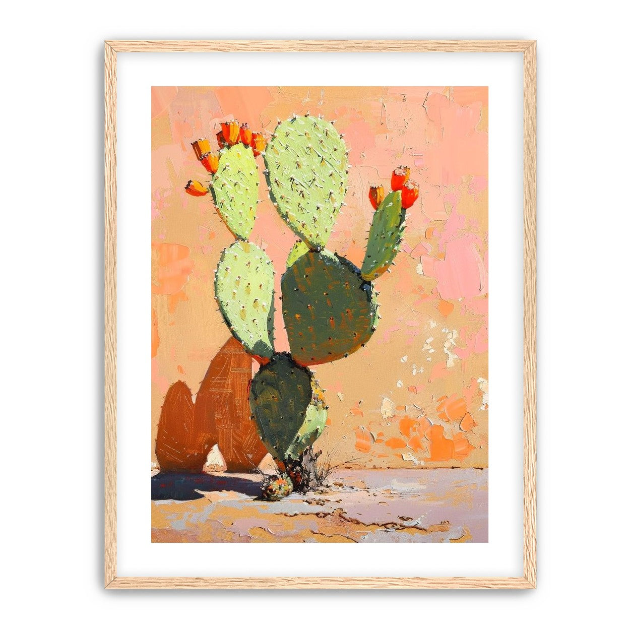 Prickly pear in sunlit plaster