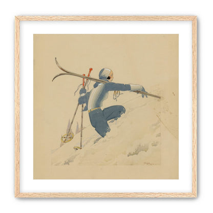 Blue skier in pale snow