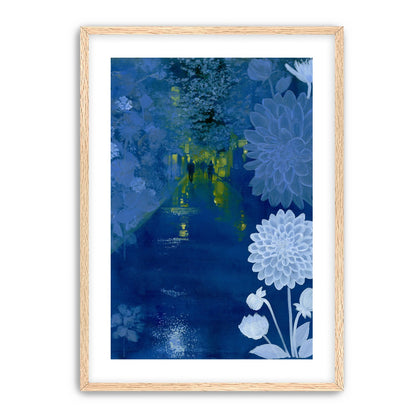 Two walkers under giant flowers