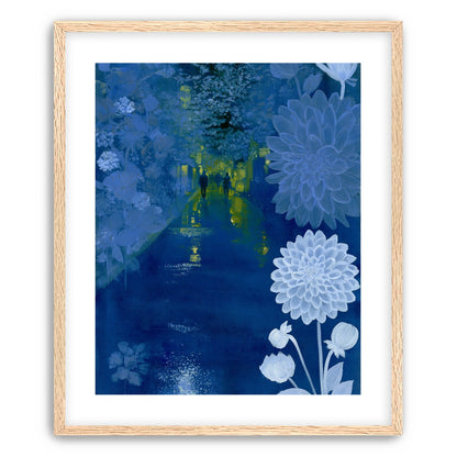 Two walkers under giant flowers