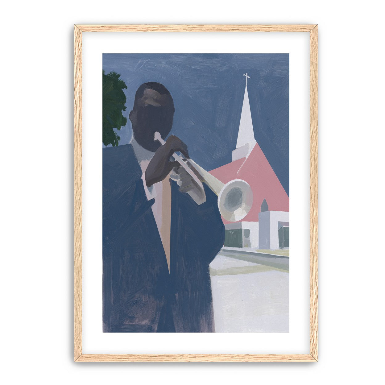 Blue sky over pink church