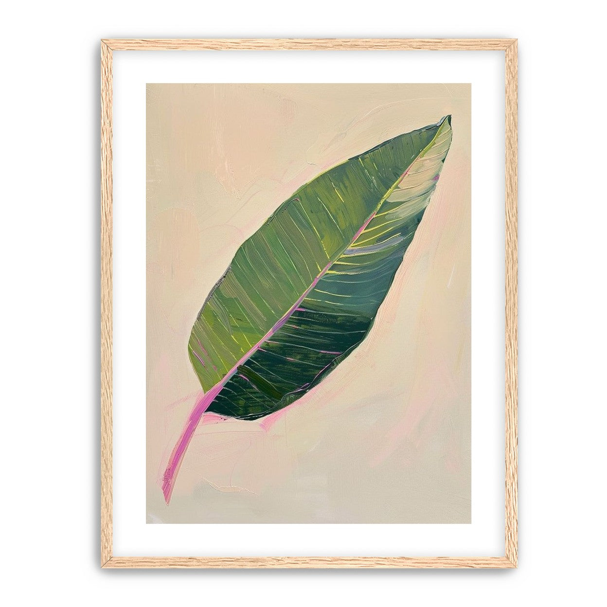 Green leaf with pink spine