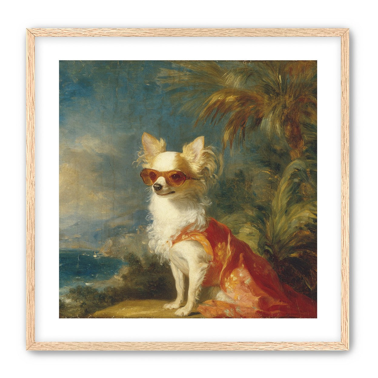 Sunglasses on the seaside dog