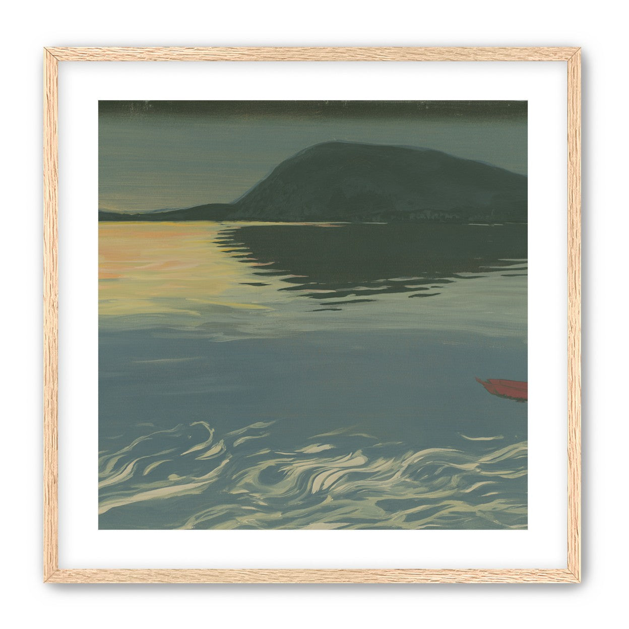 Red boat on still water