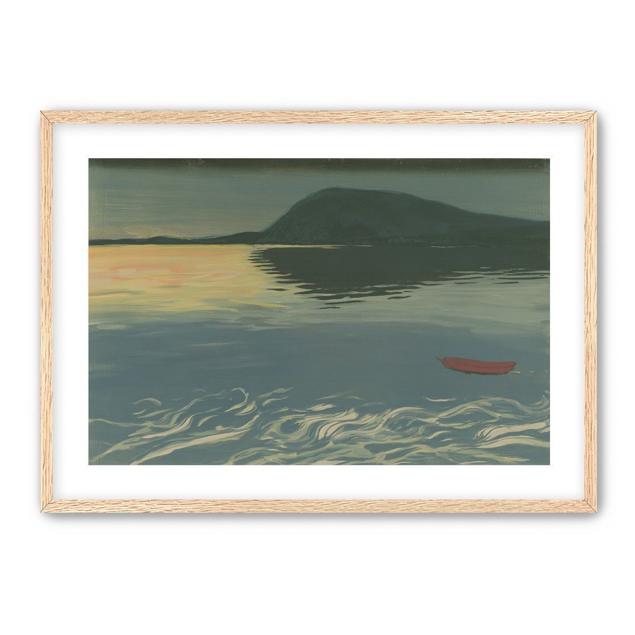 Red boat on still water