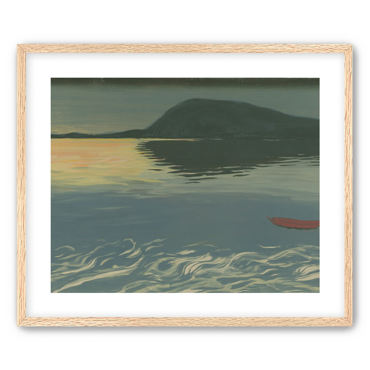 Red boat on still water