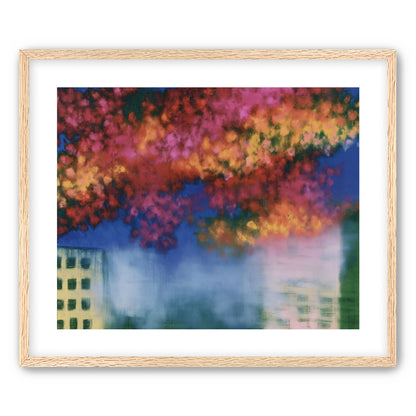 Trees above blurred windows