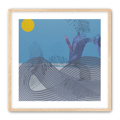 Yellow sun over striped hills