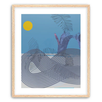 Yellow sun over striped hills
