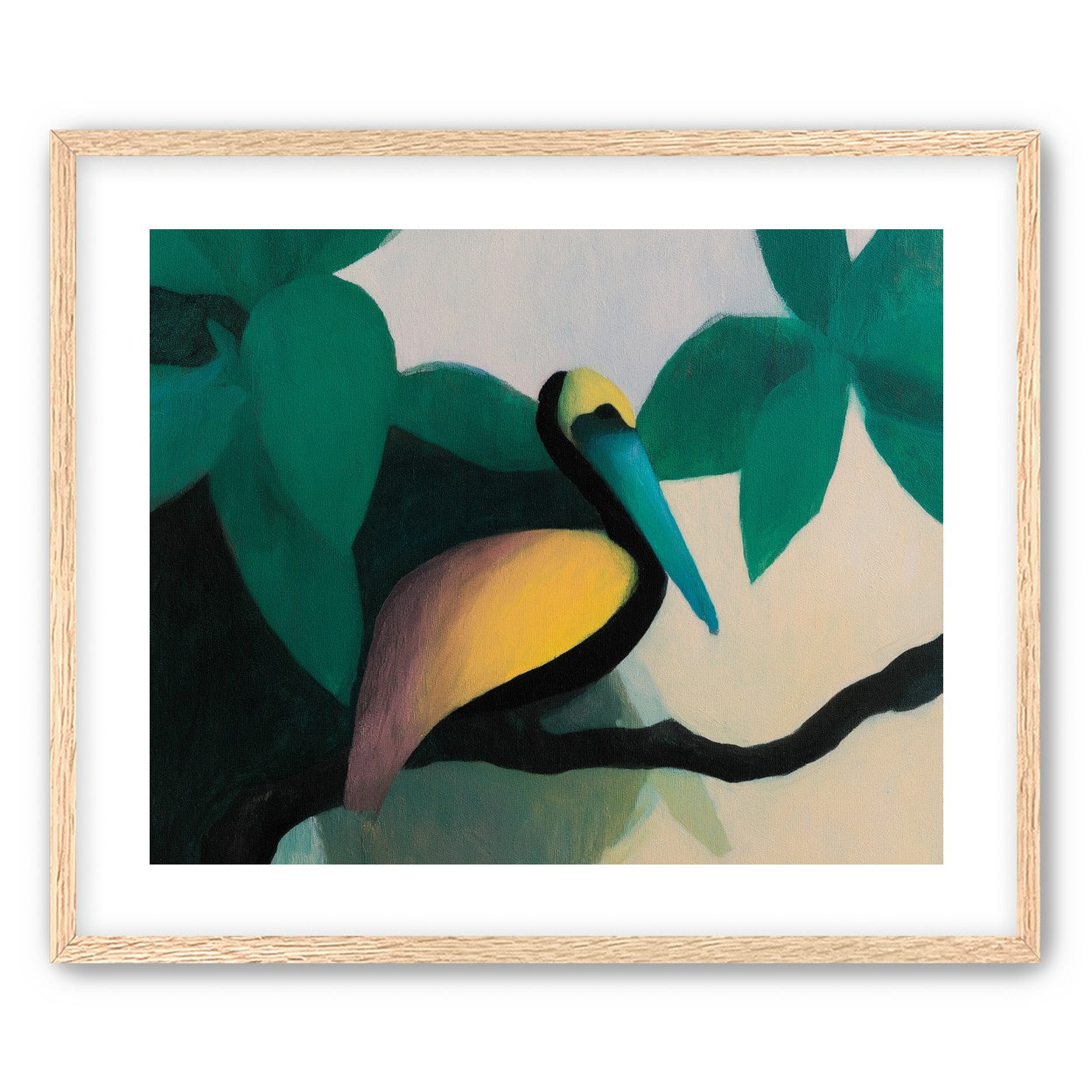 Blue beak in teal leaves