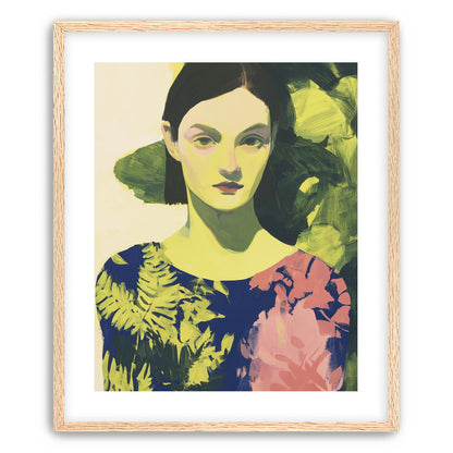 Green leaves behind her portrait