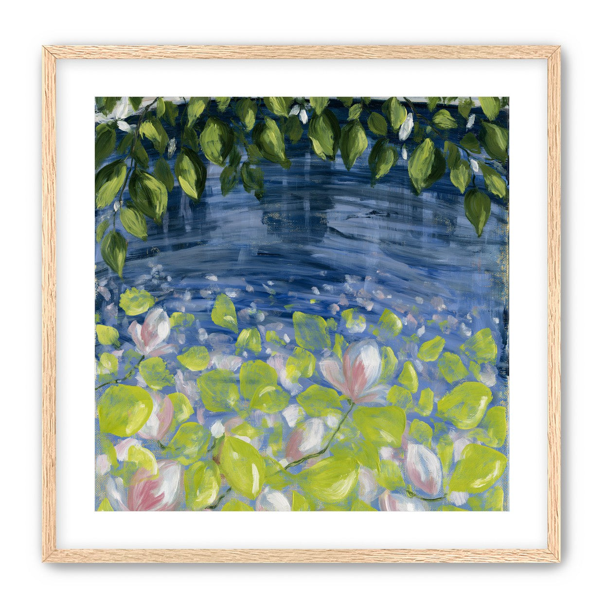 Leaves over lily pond
