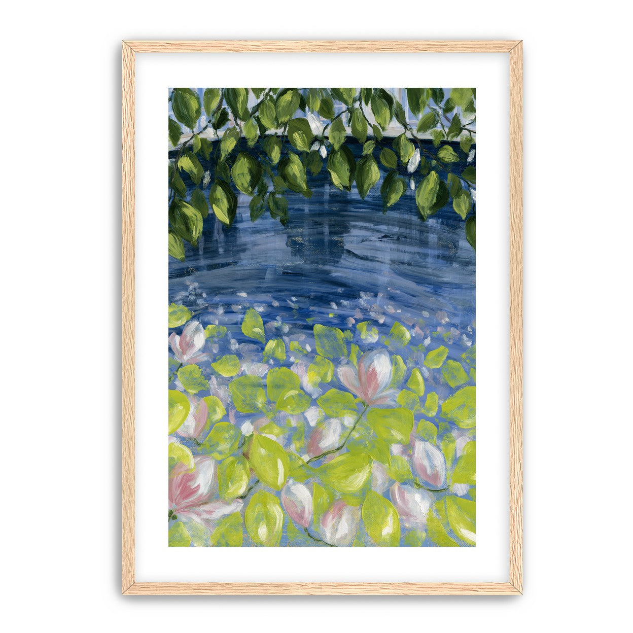 Leaves over lily pond
