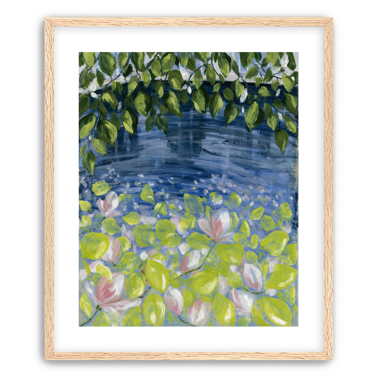 Leaves over lily pond