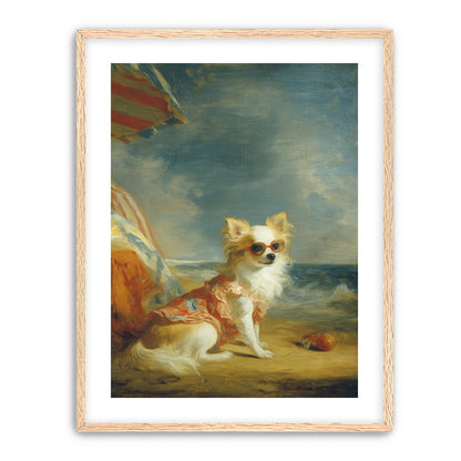 Seaside dog in red sunglasses