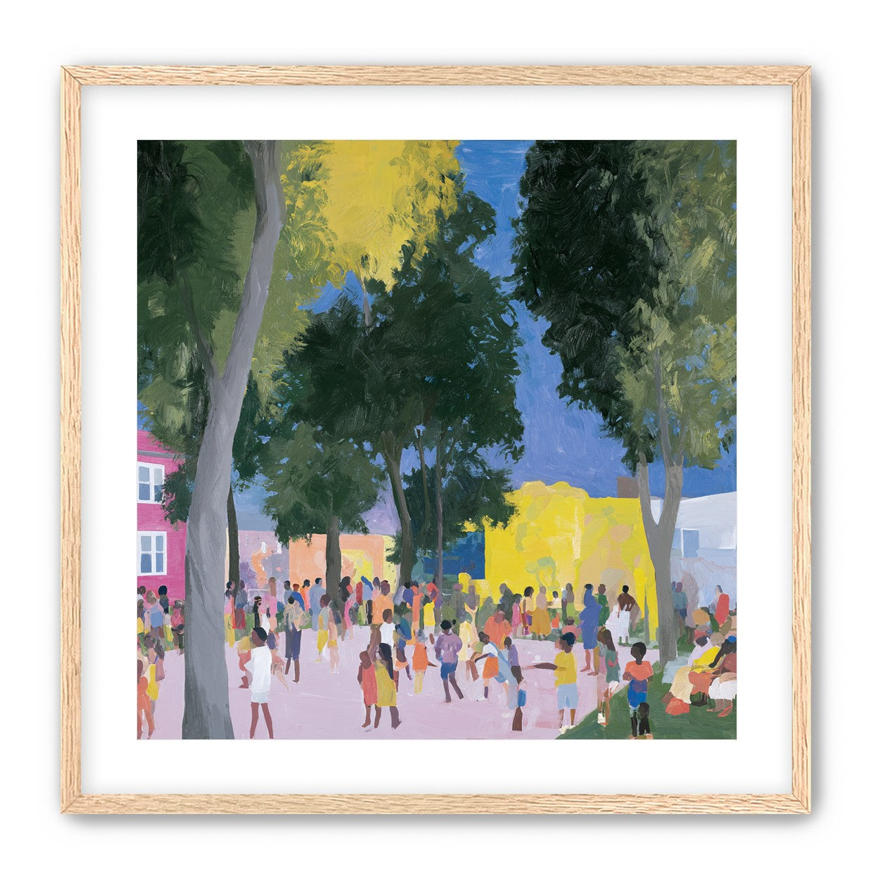 Summer crowd under tall trees
