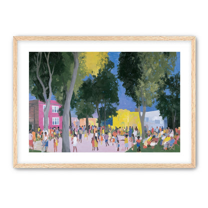 Summer crowd under tall trees