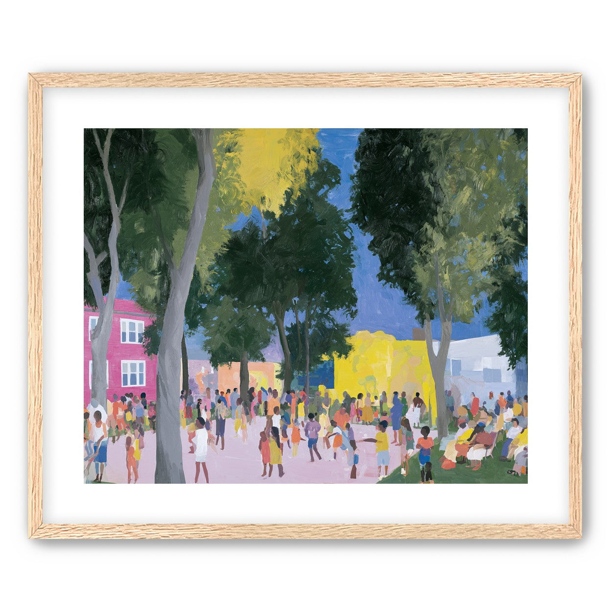 Summer crowd under tall trees