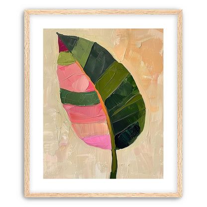 Pink light on a green leaf