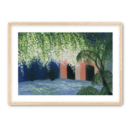 Doorway under falling blossoms