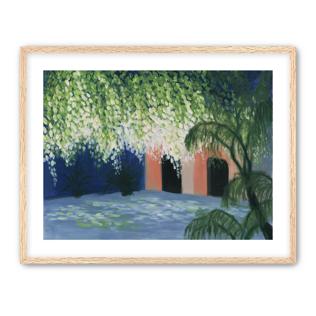 Doorway under falling blossoms