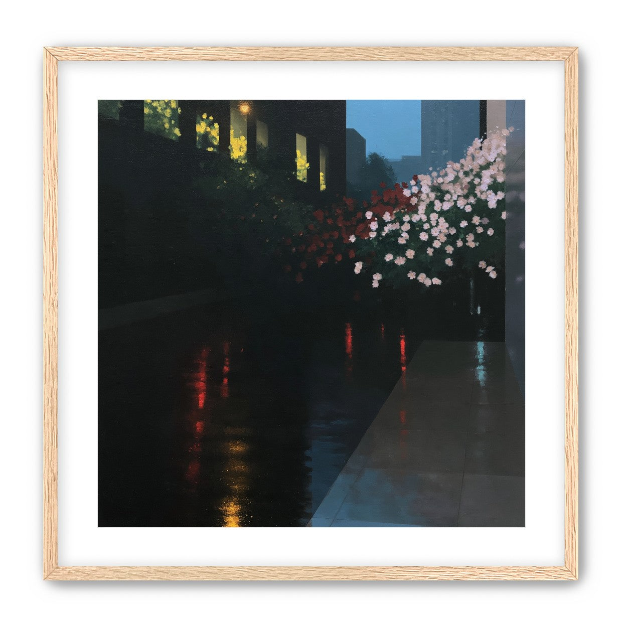 Flowers beside the wet windows