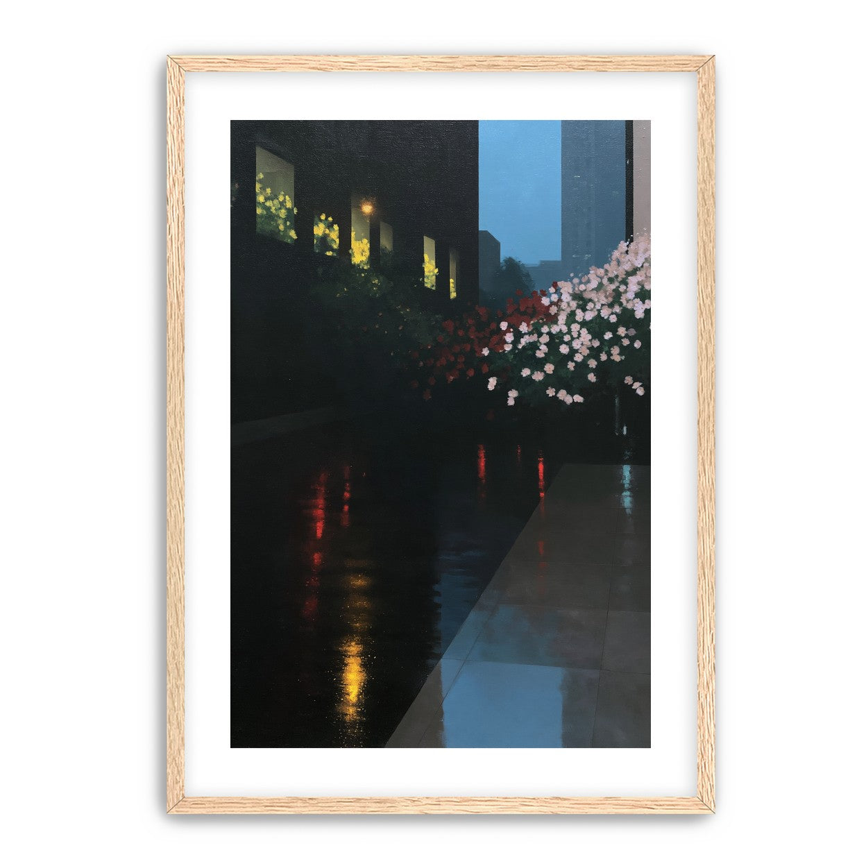 Flowers beside the wet windows