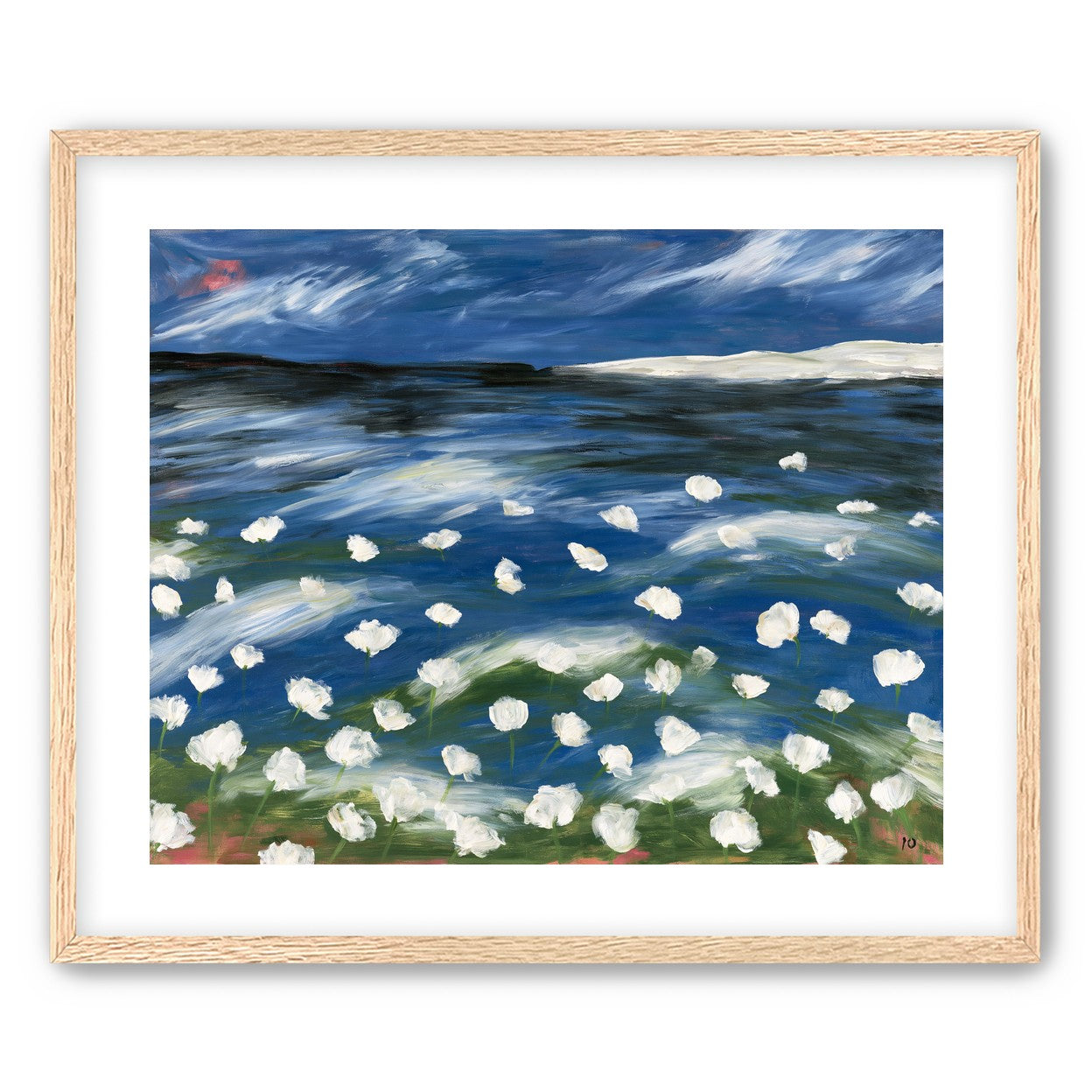 White flowers in blue wind