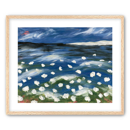 White flowers in blue wind