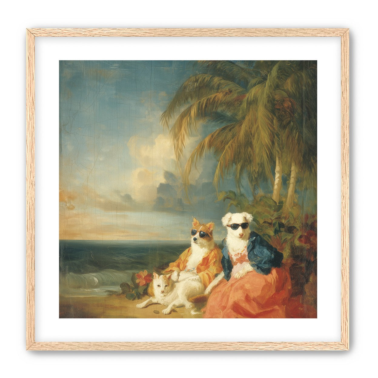 Sunglasses dogs under palms