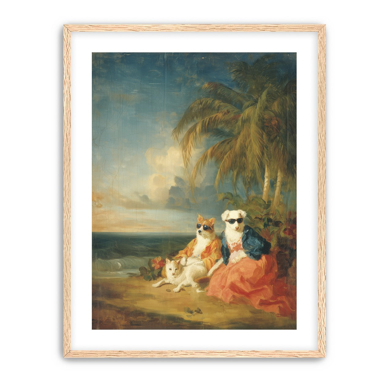 Sunglasses dogs under palms