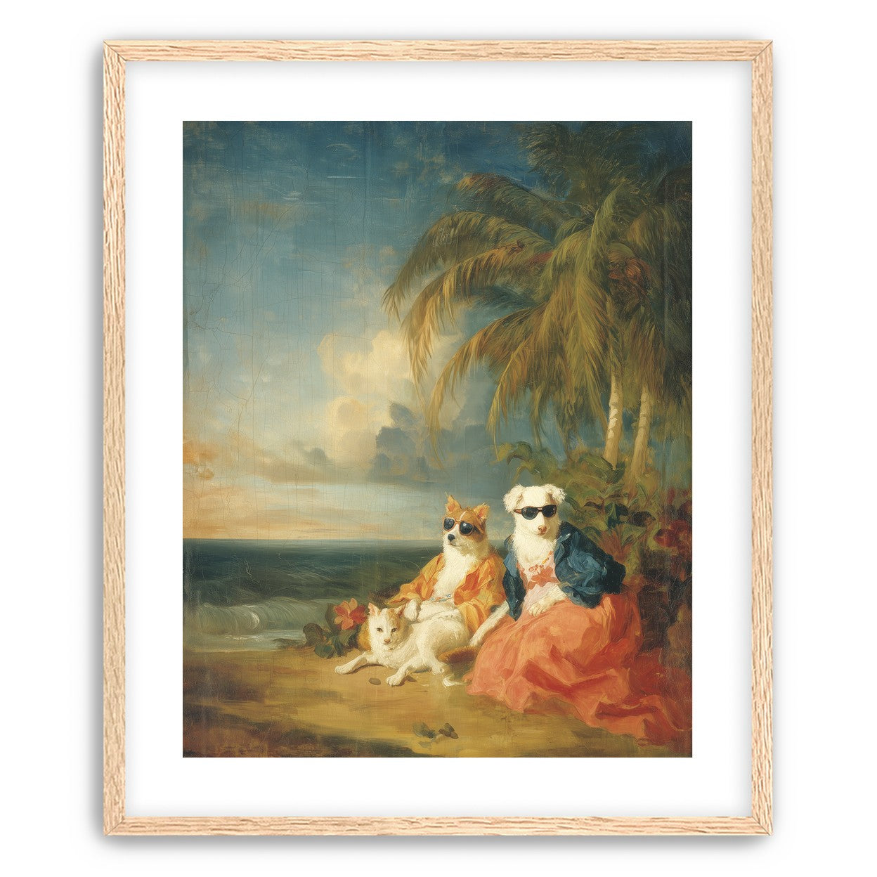 Sunglasses dogs under palms