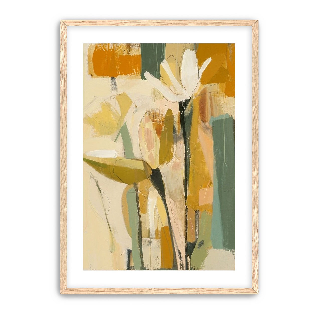 White flower in ochre blocks