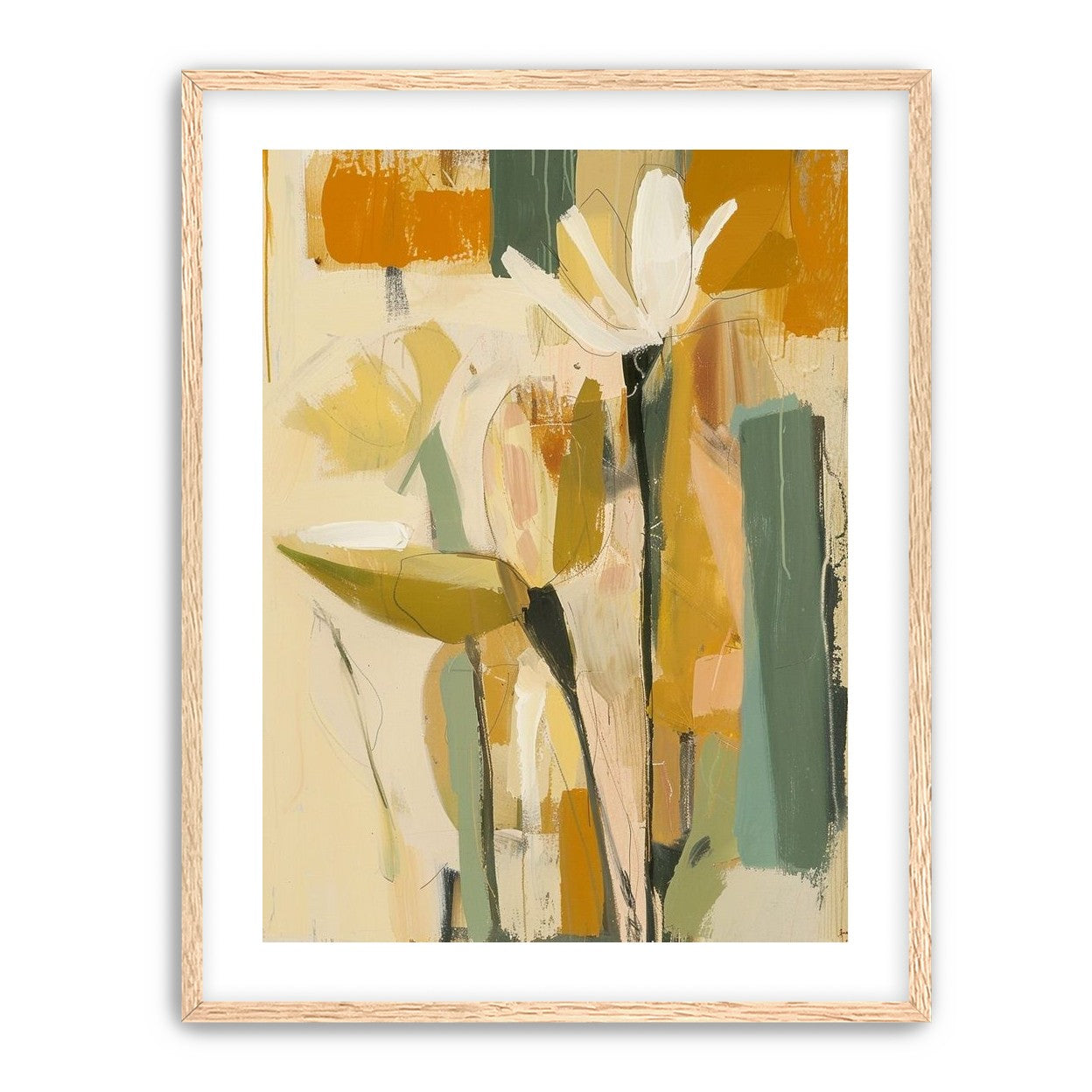 White flower in ochre blocks