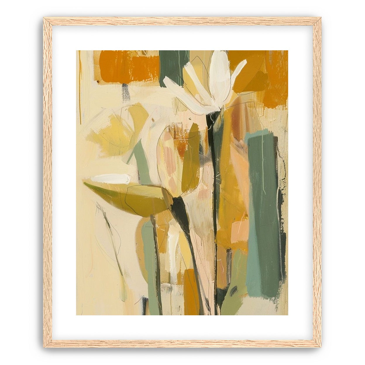 White flower in ochre blocks