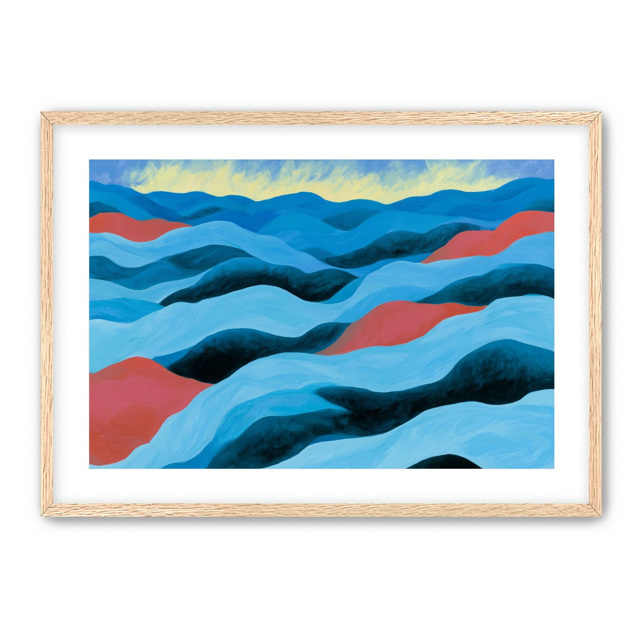 Blue hills under pale sky
