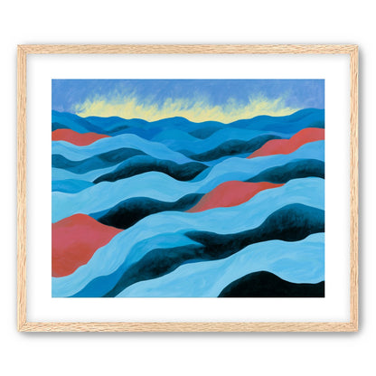 Blue hills under pale sky