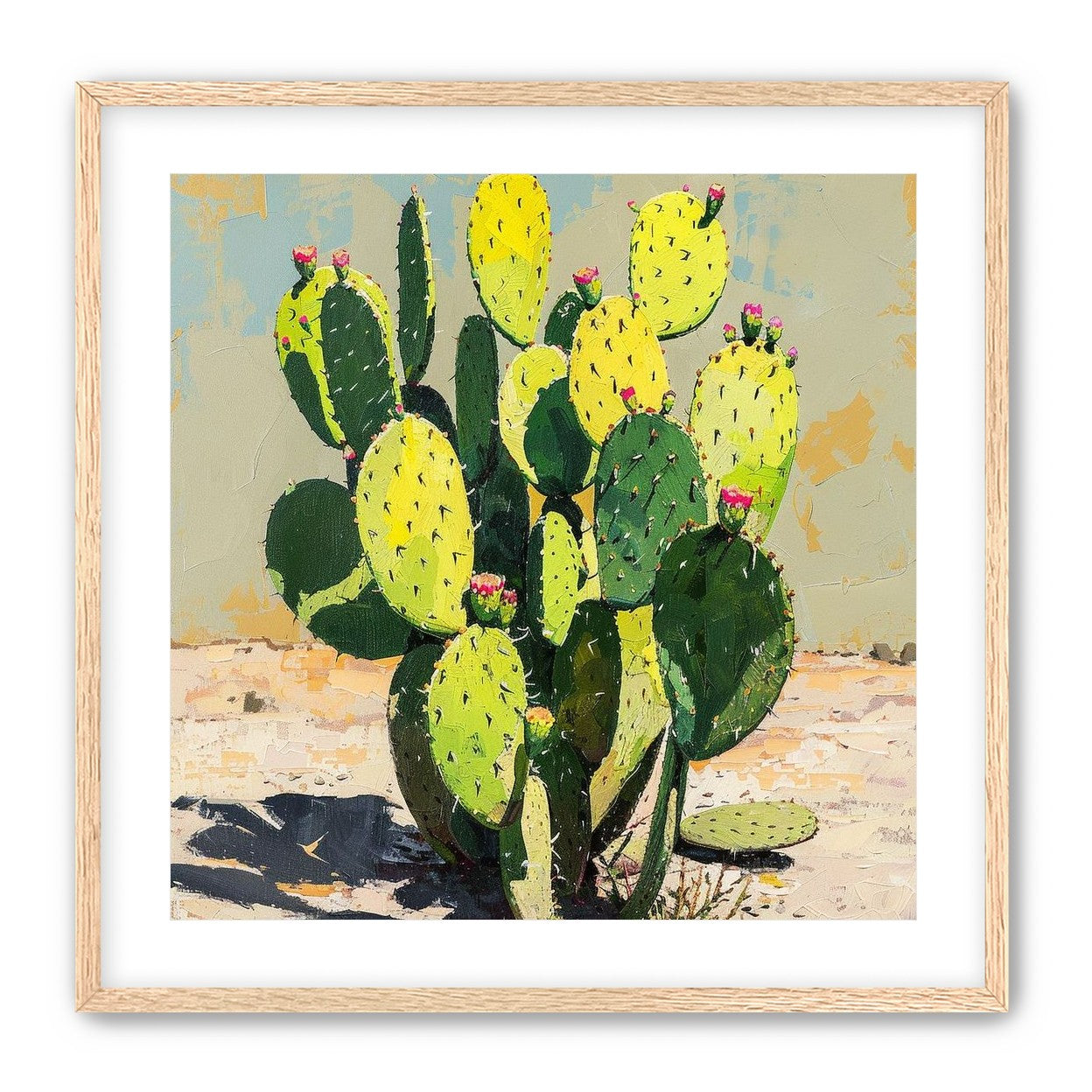 Yellow light on cactus pads