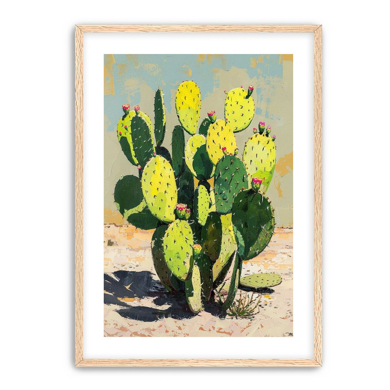 Yellow light on cactus pads